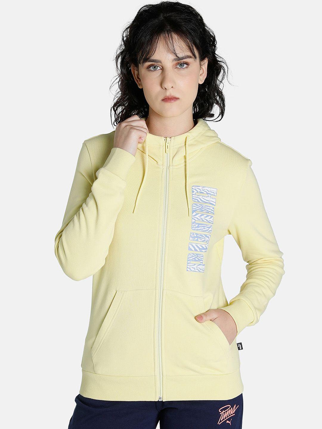 puma women yellow white open front cotton jacket