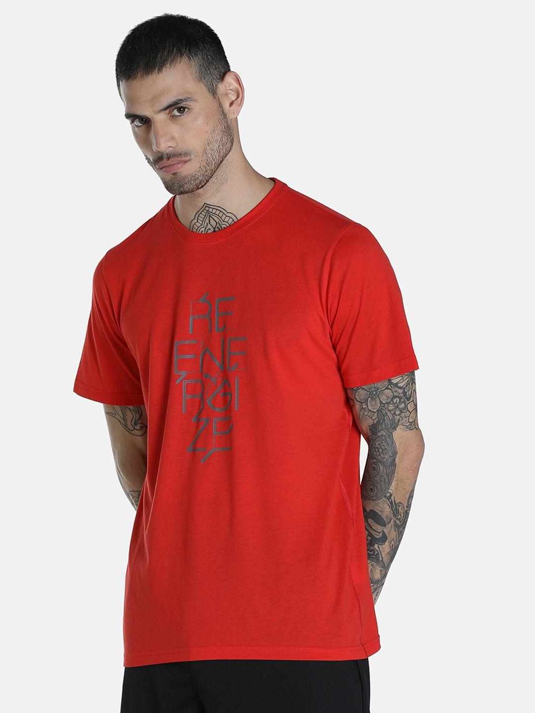 puma men red typography or slogan printed round neck polyester t-shirt