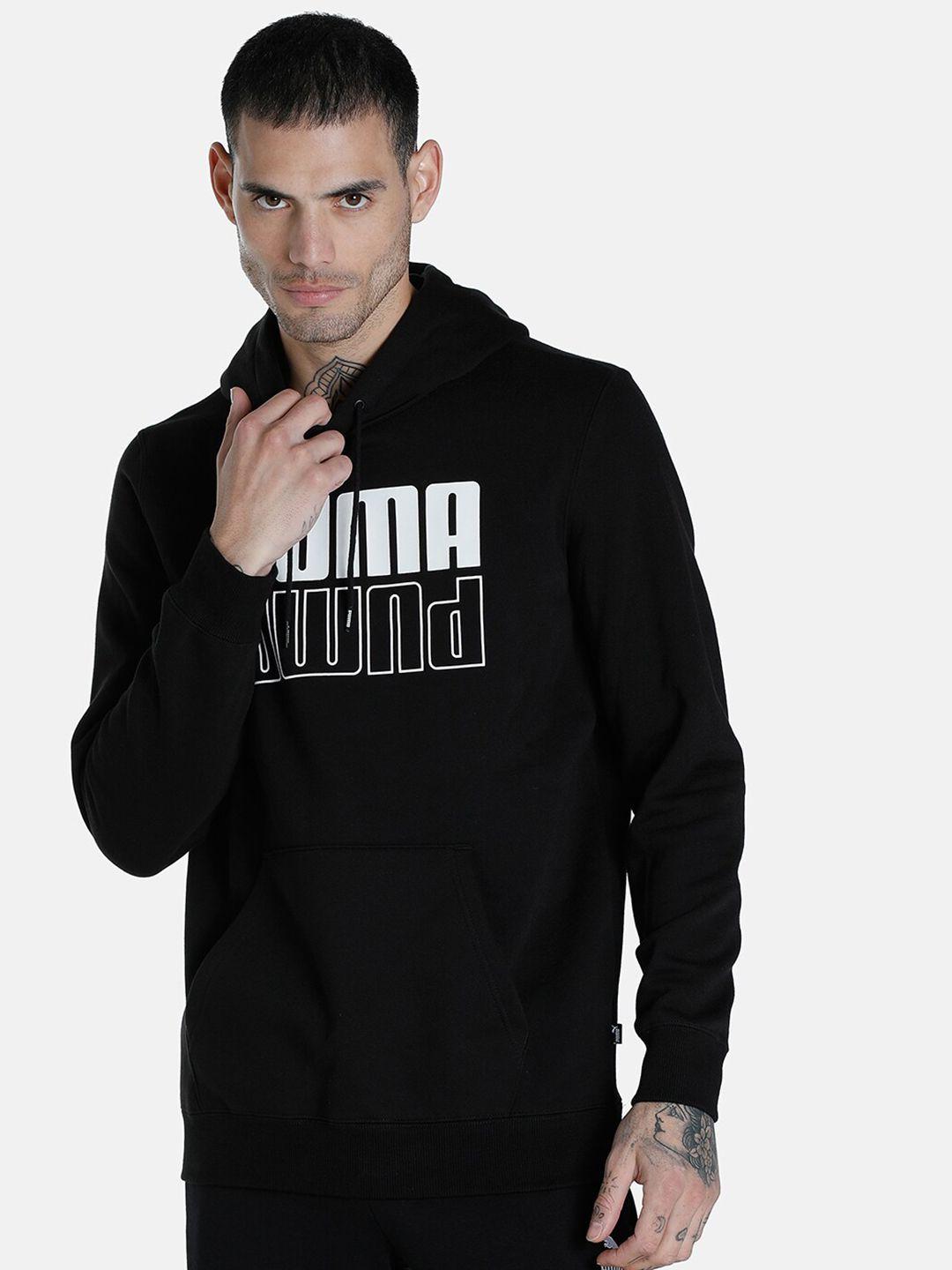 puma men black cotton printed regular fit  hooded sweatshirt