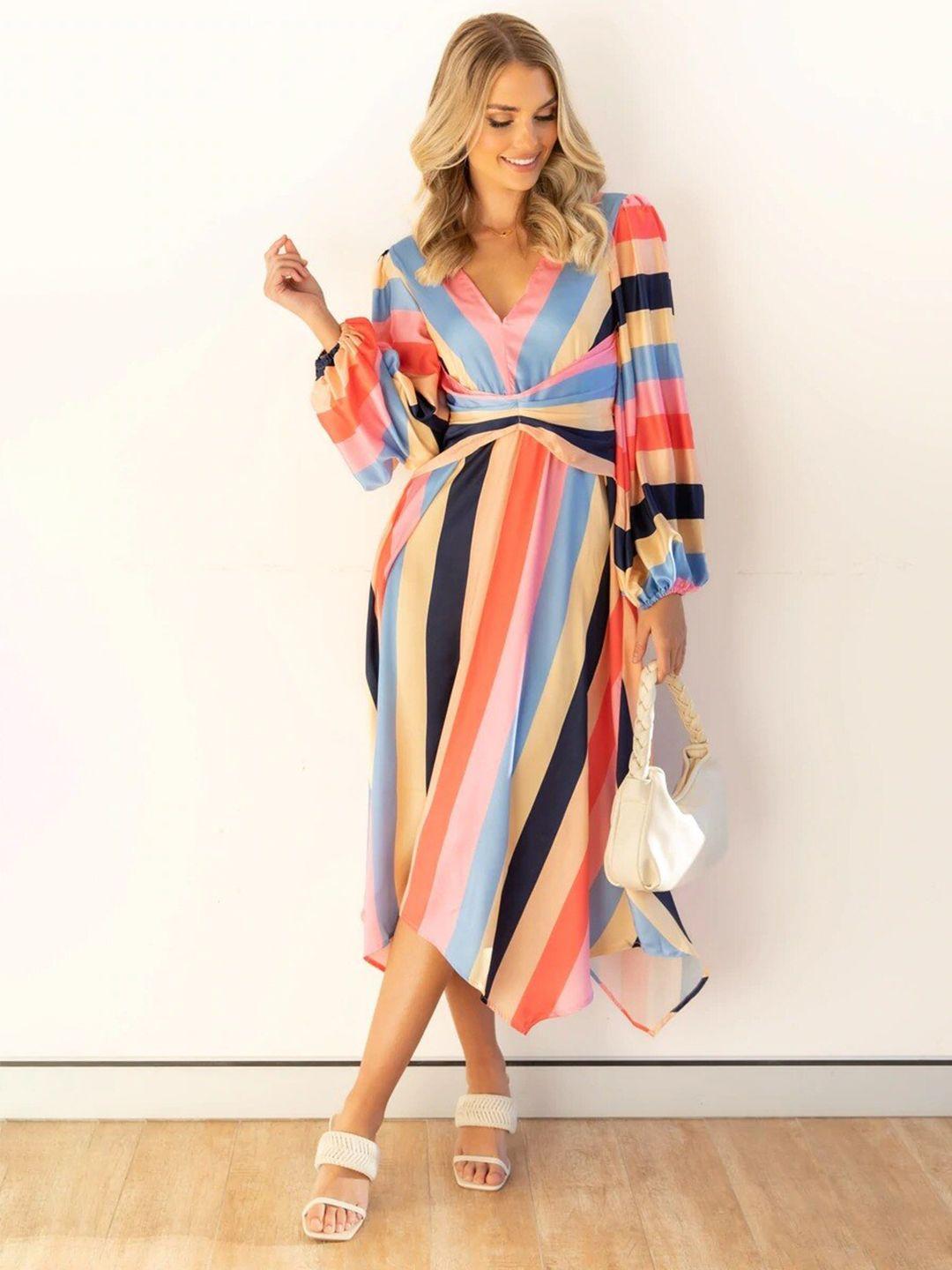 bostreet black & blue striped maxi dress