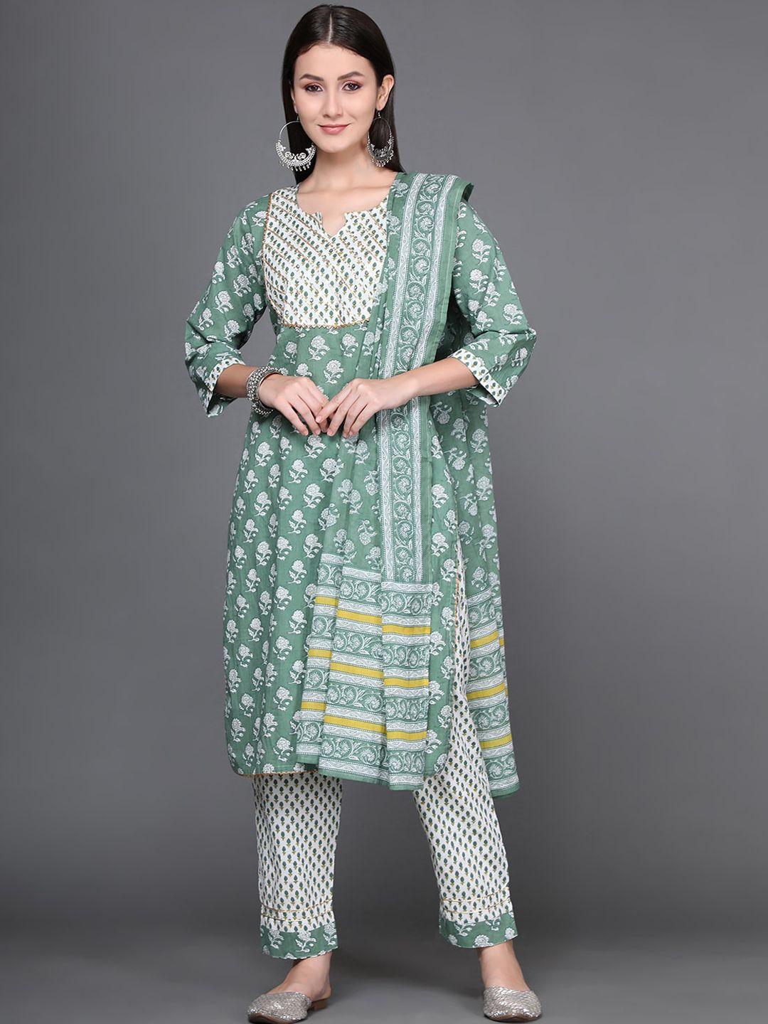 ziva fashion women ethnic motifs printed pure cotton kurta with trouser & with dupatta