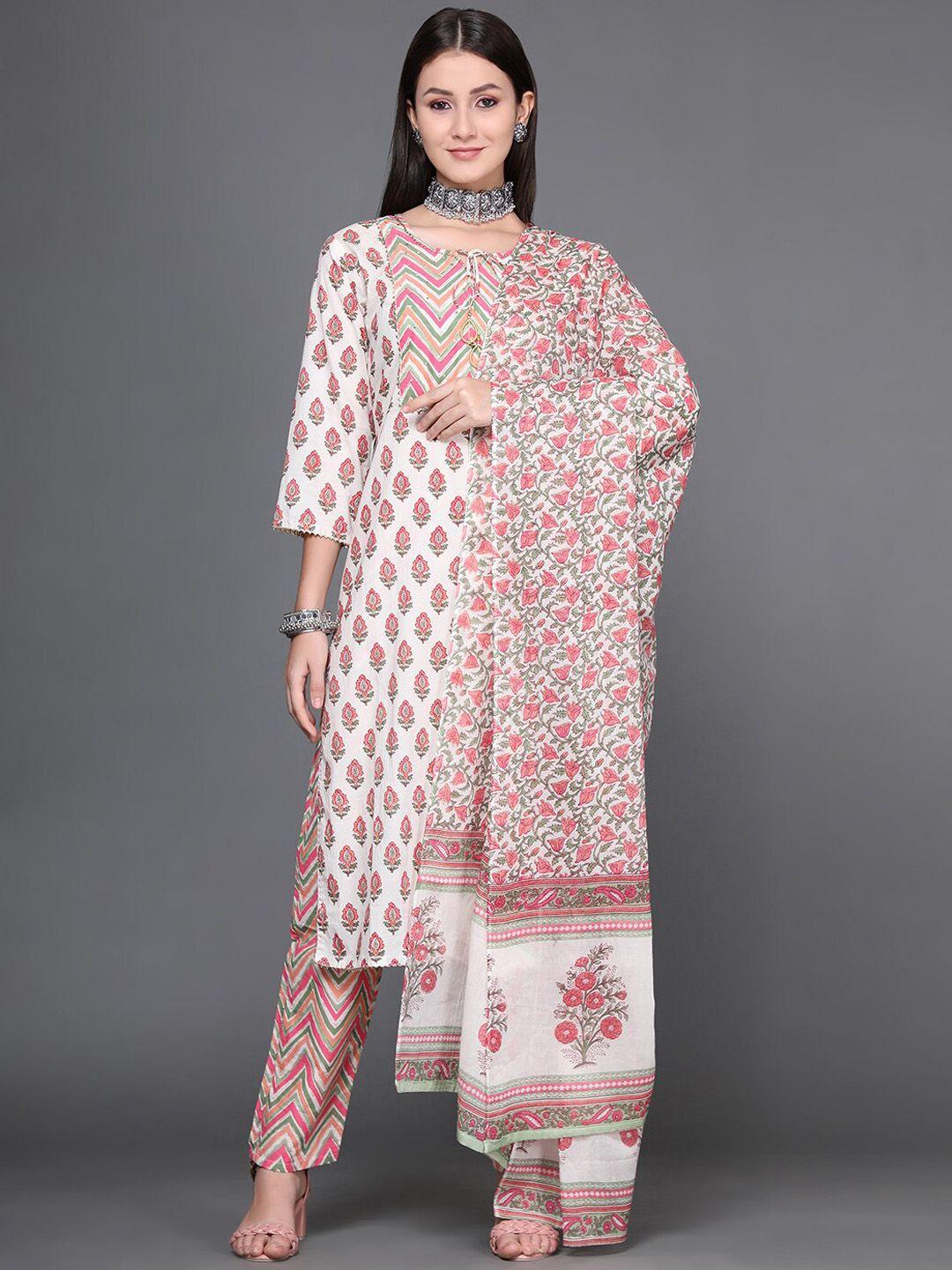 ziva fashion women ethnic motifs pure cotton kurta with trousers & with dupatta