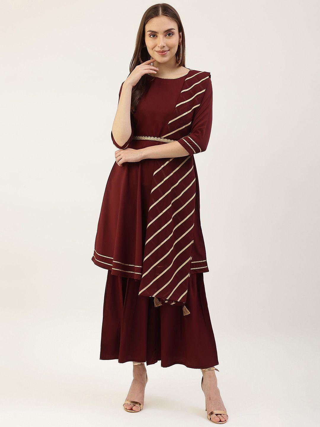 fiorra women striped empire kurti with sharara & with dupatta