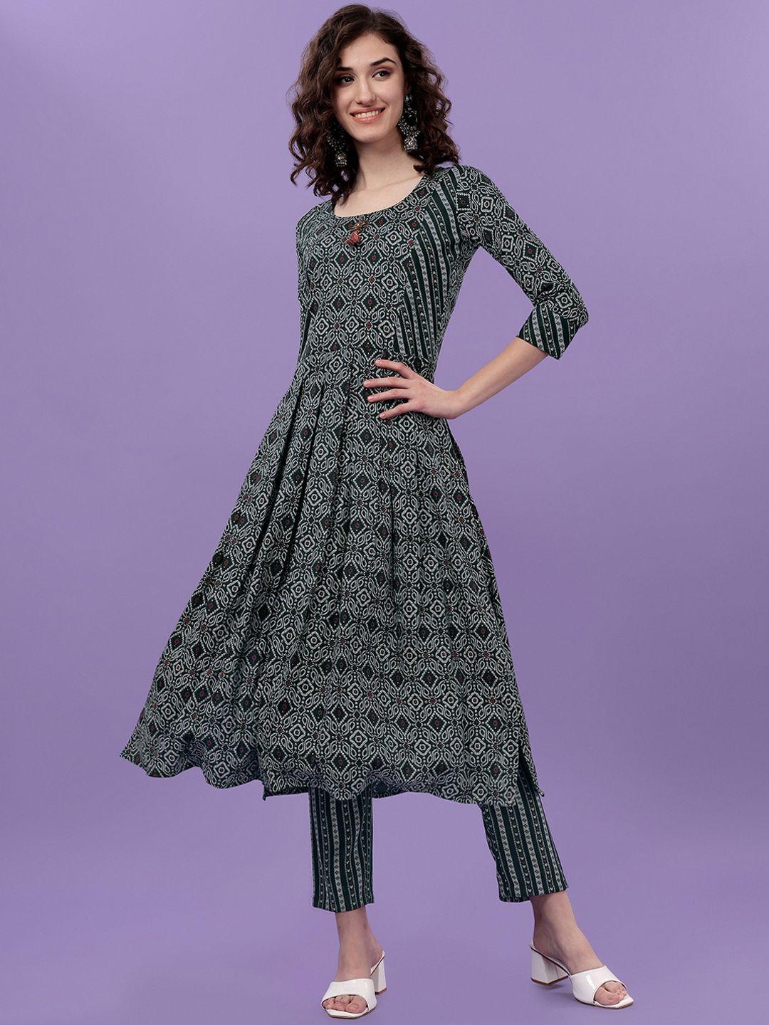 aspora women green printed kurta with trousers