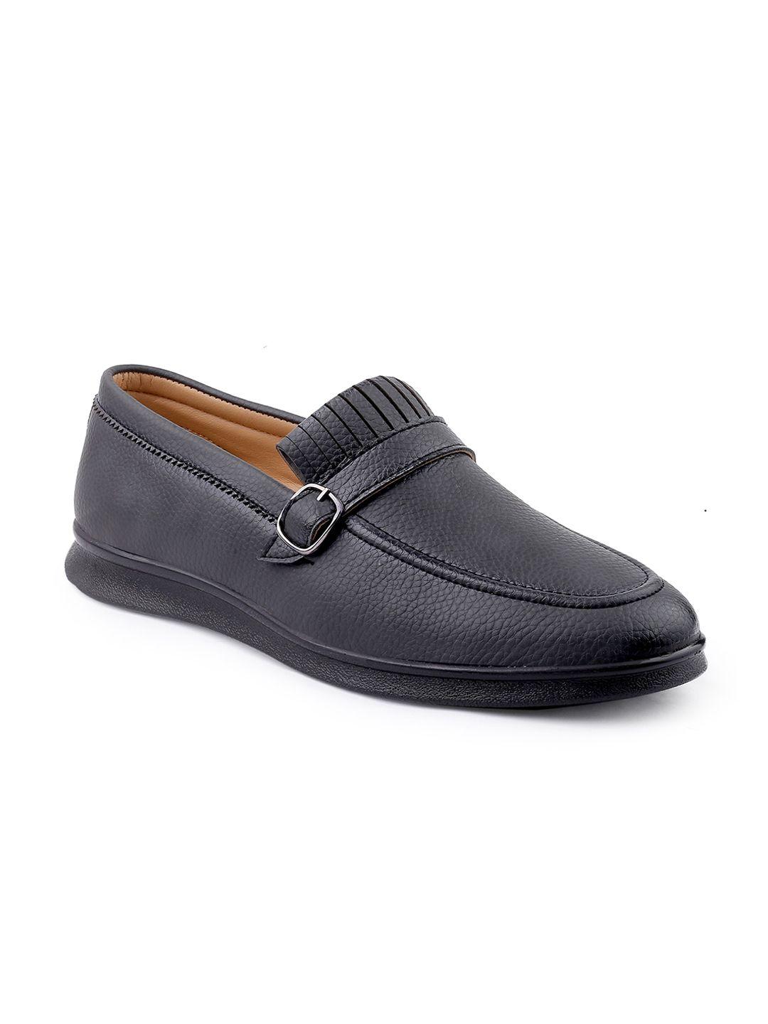 bacca bucci men black textured slip-on loafers