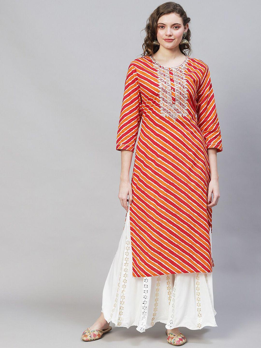 fashor women orange striped kurta