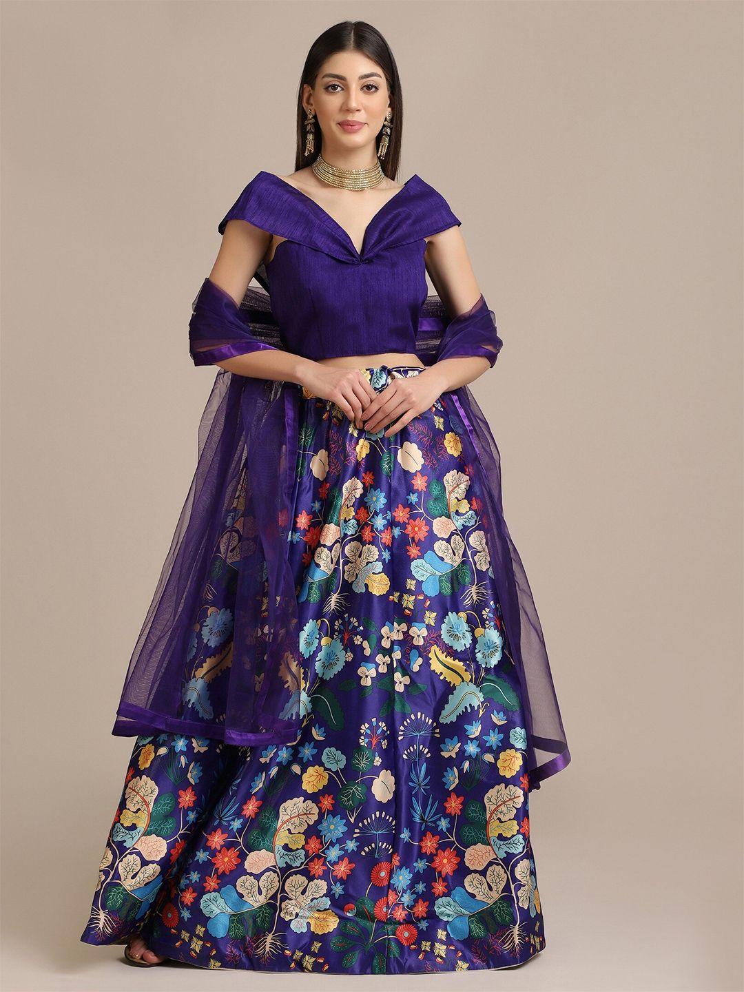 warthy ent women purple semi-stitched lehenga & unstitched blouse with dupatta