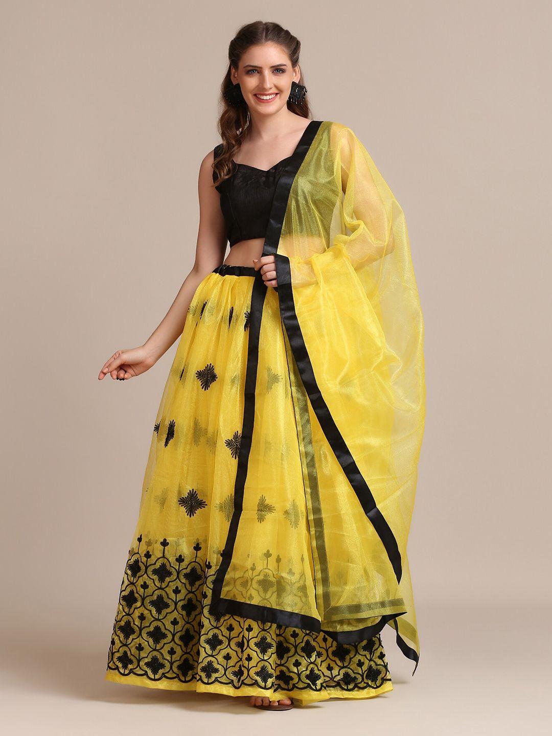 warthy ent women yellow & black semi-stitched lehenga & unstitched blouse with dupatta