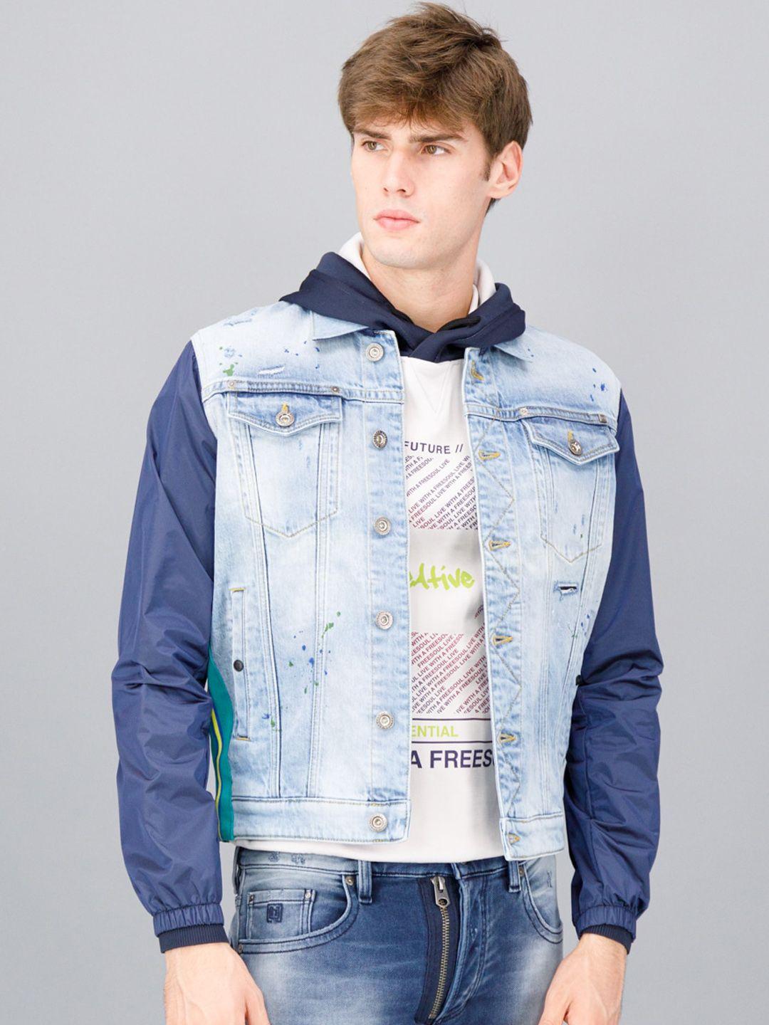 freesoul men blue washed crop denim jacket