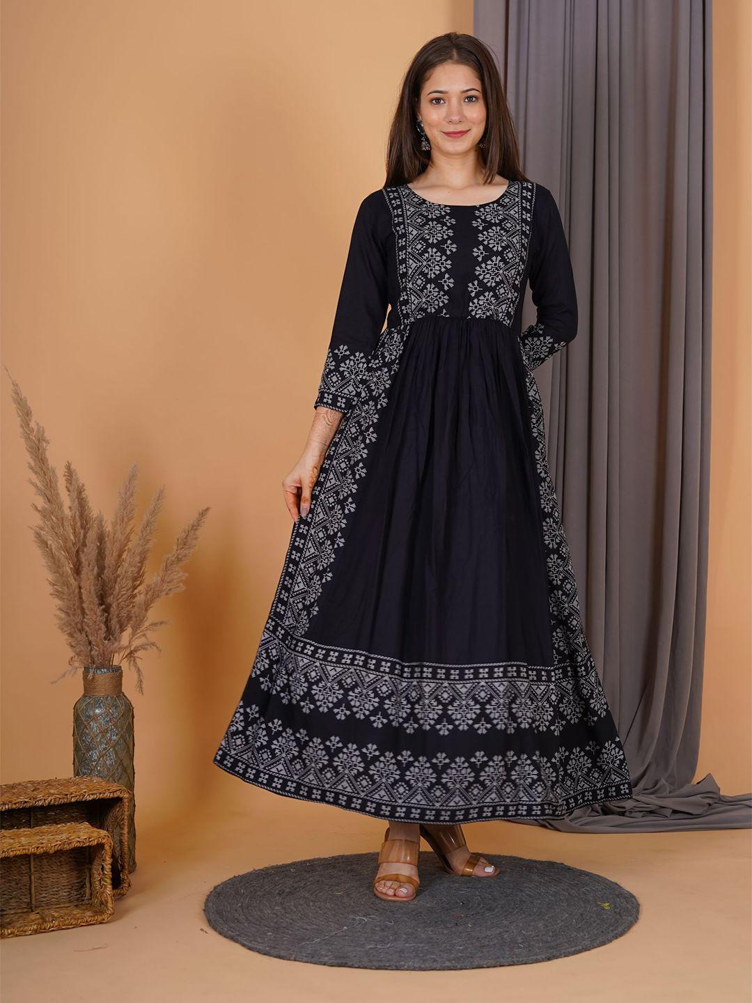 purshottam wala women black floral printed anarkali kurta