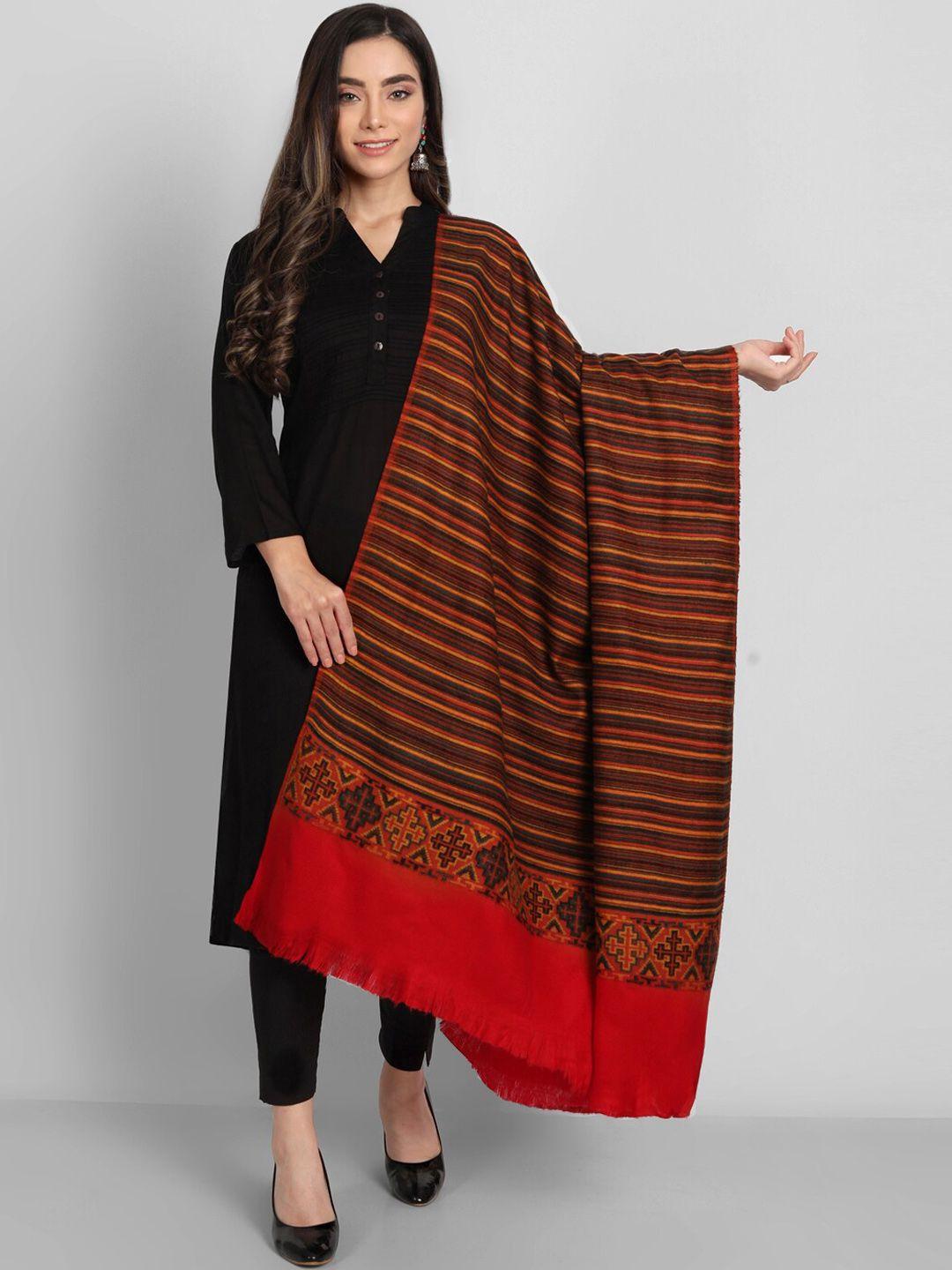 zamour women maroon striped woven design shawl