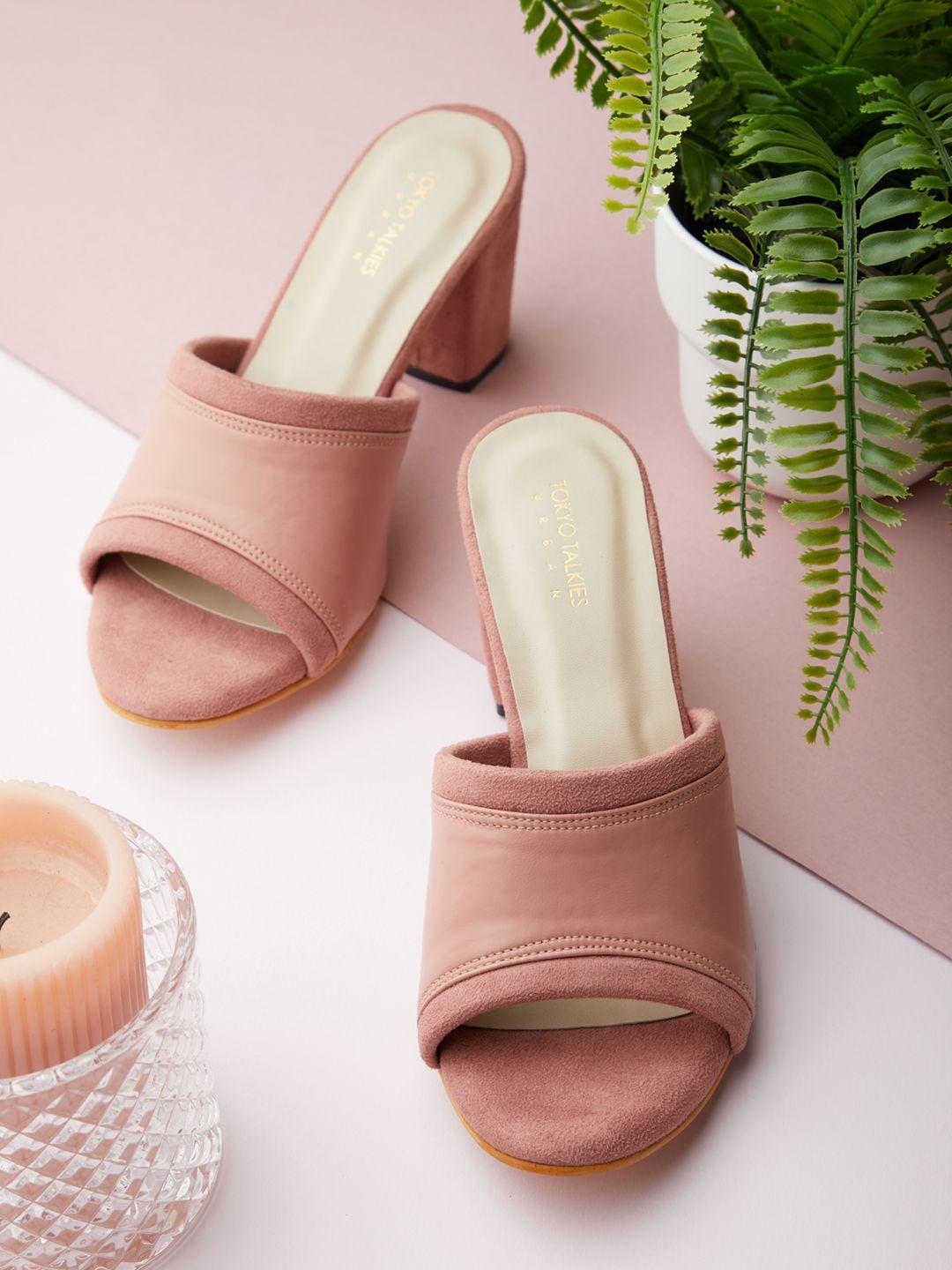 tokyo talkies peach-coloured pu block mules