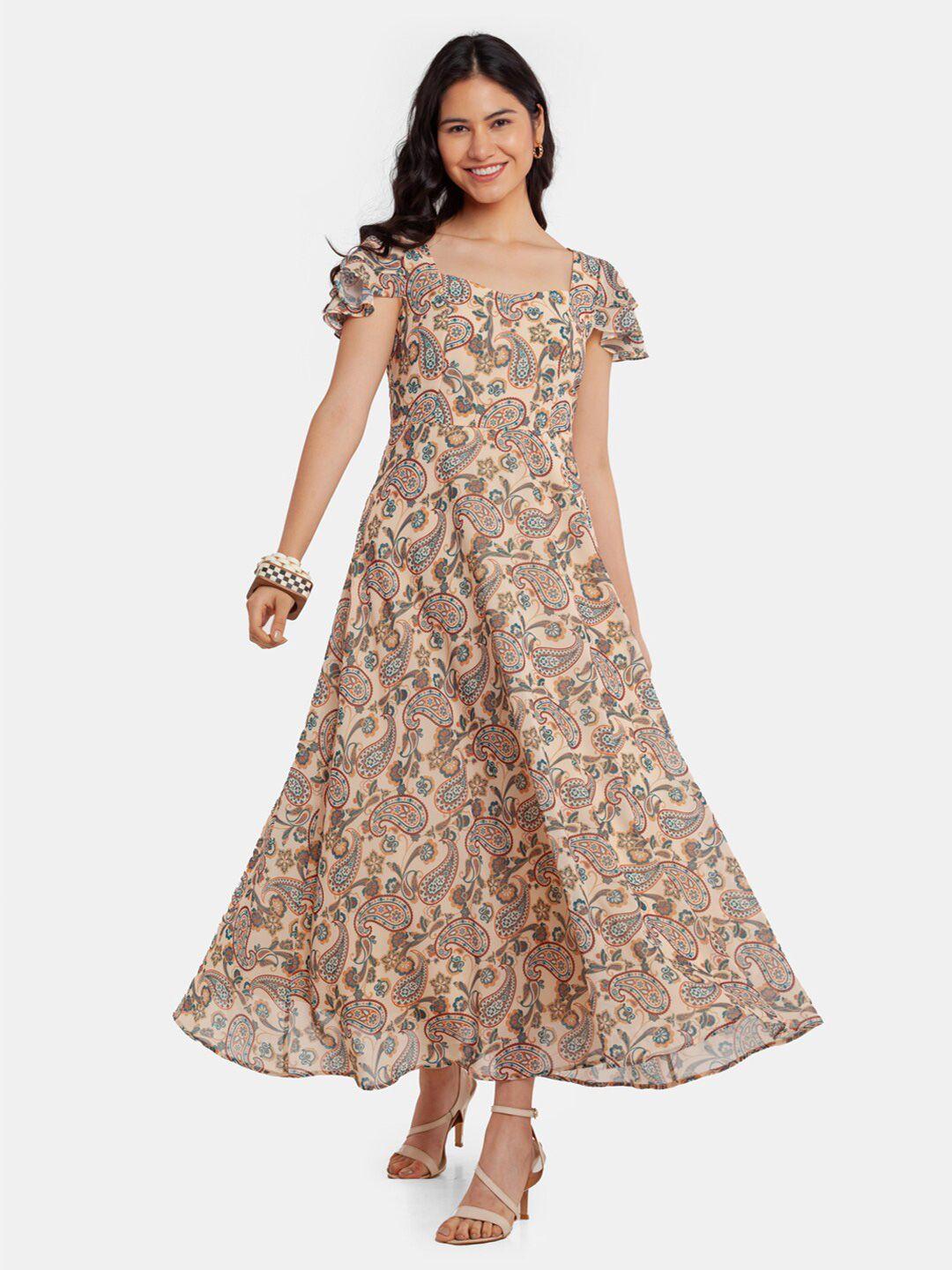 zink london beige ethnic motifs maxi dress