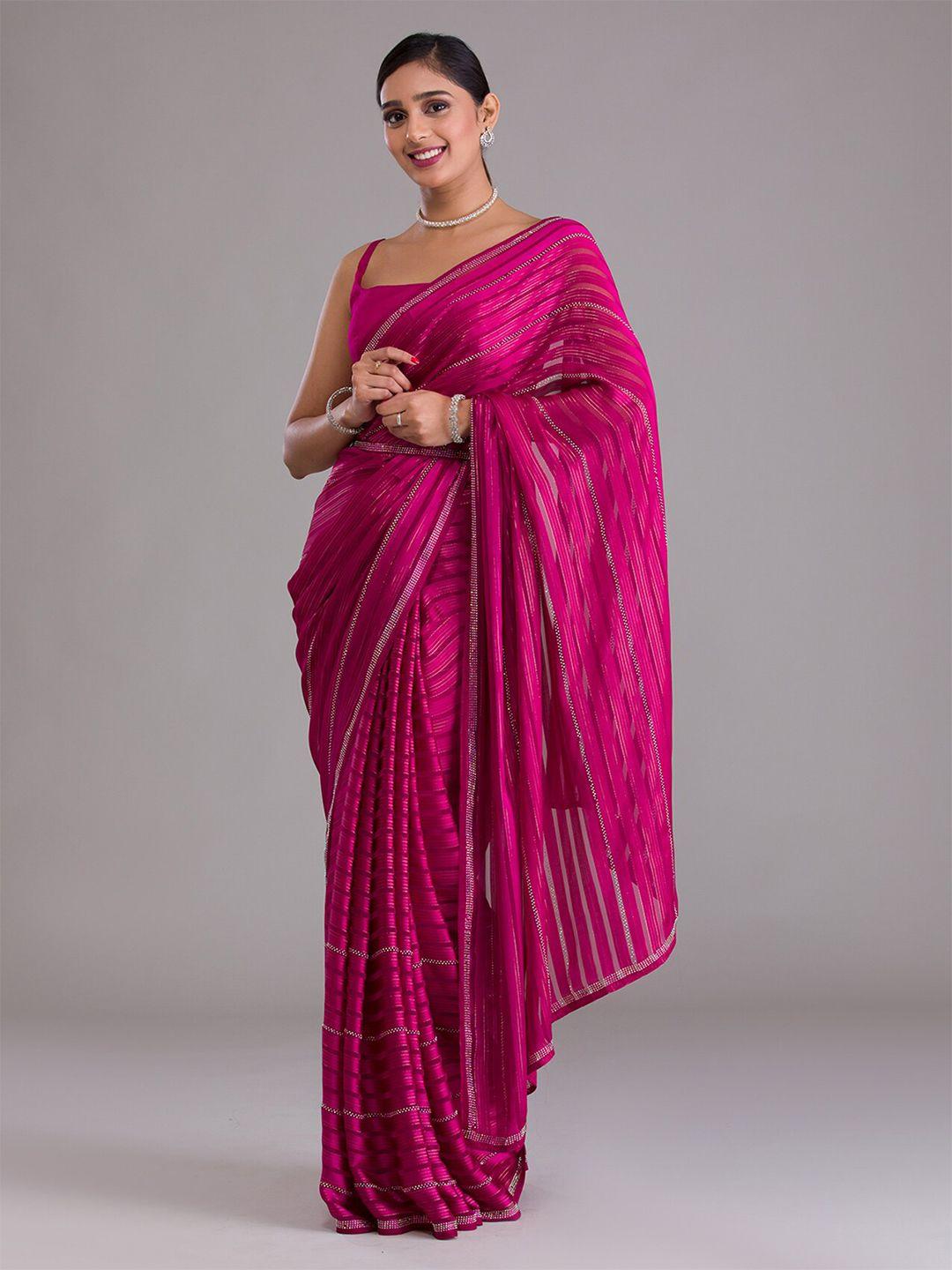 koskii maroon striped beads and stones saree