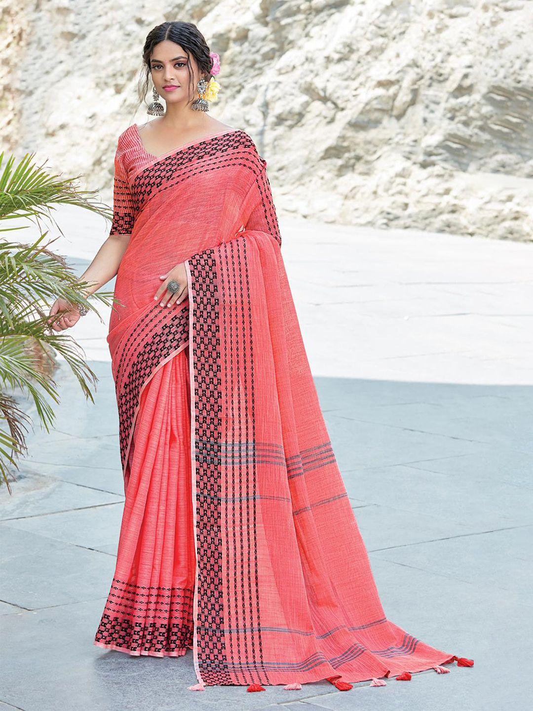 karagiri pink and black woven design border saree