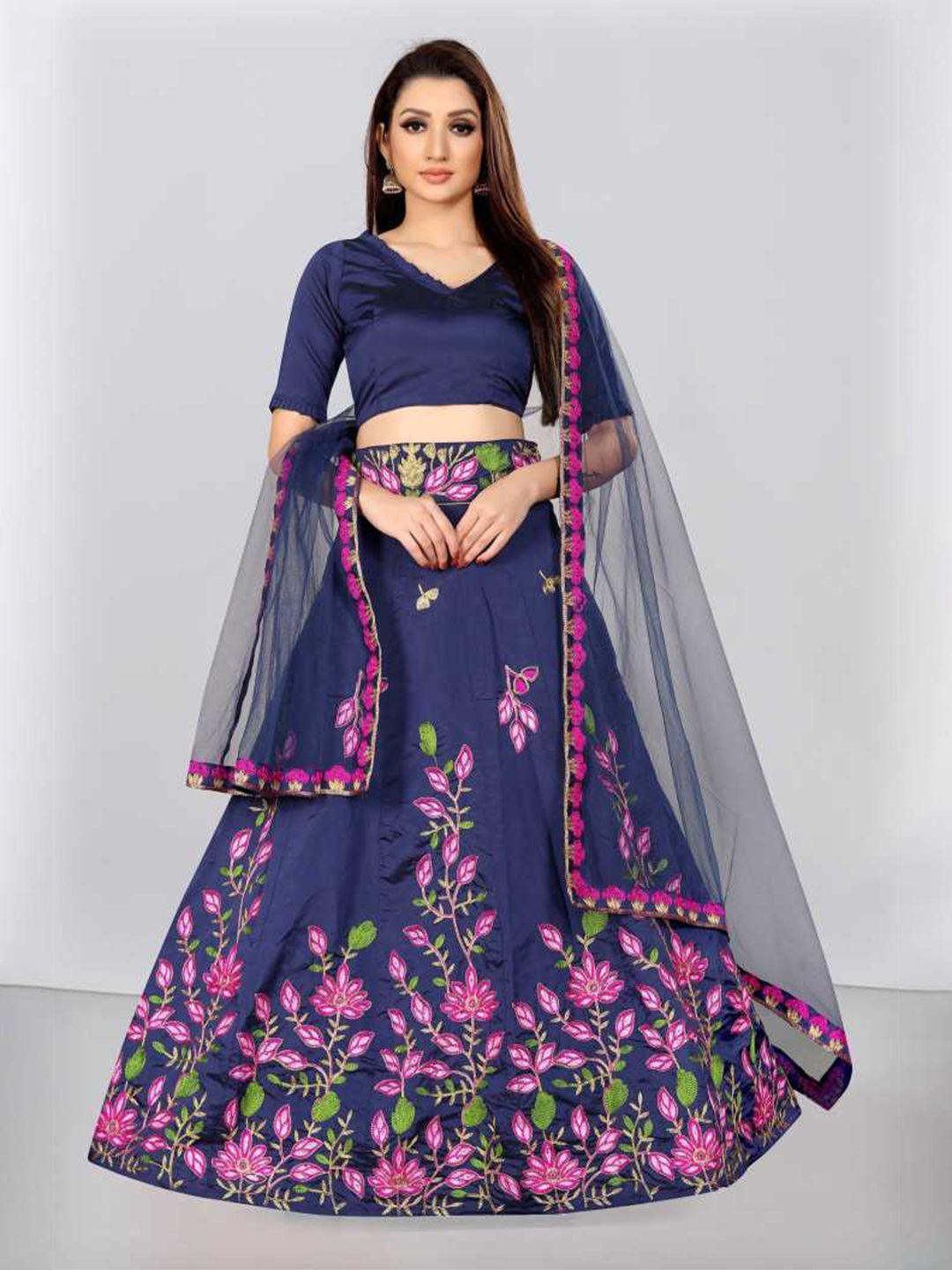 jsitaliya women thread work semi-stitched lehenga & unstitched blouse with dupatta