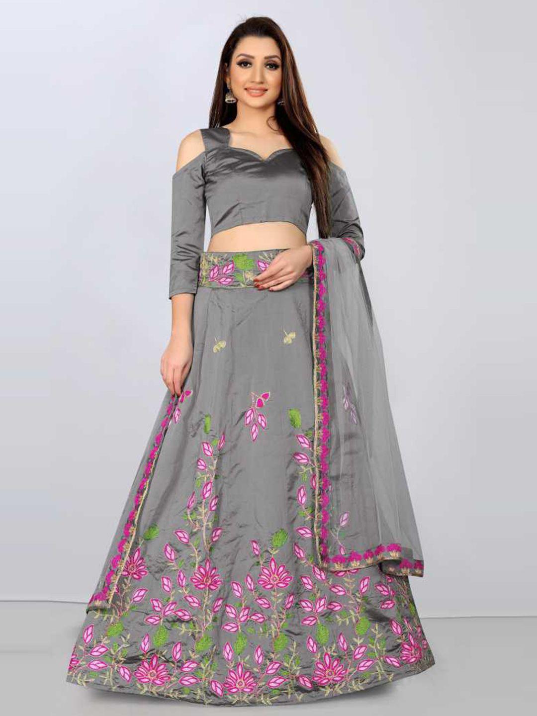 jsitaliya women thread work semi-stitched lehenga & unstitched blouse with dupatta