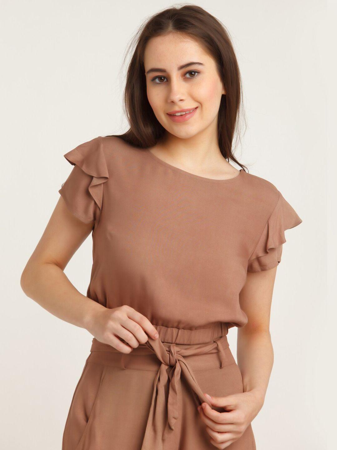 zink london women brown solid crop top