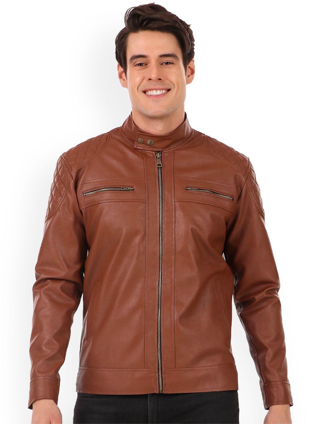 leather retail men brown crop outdoor biker jacket