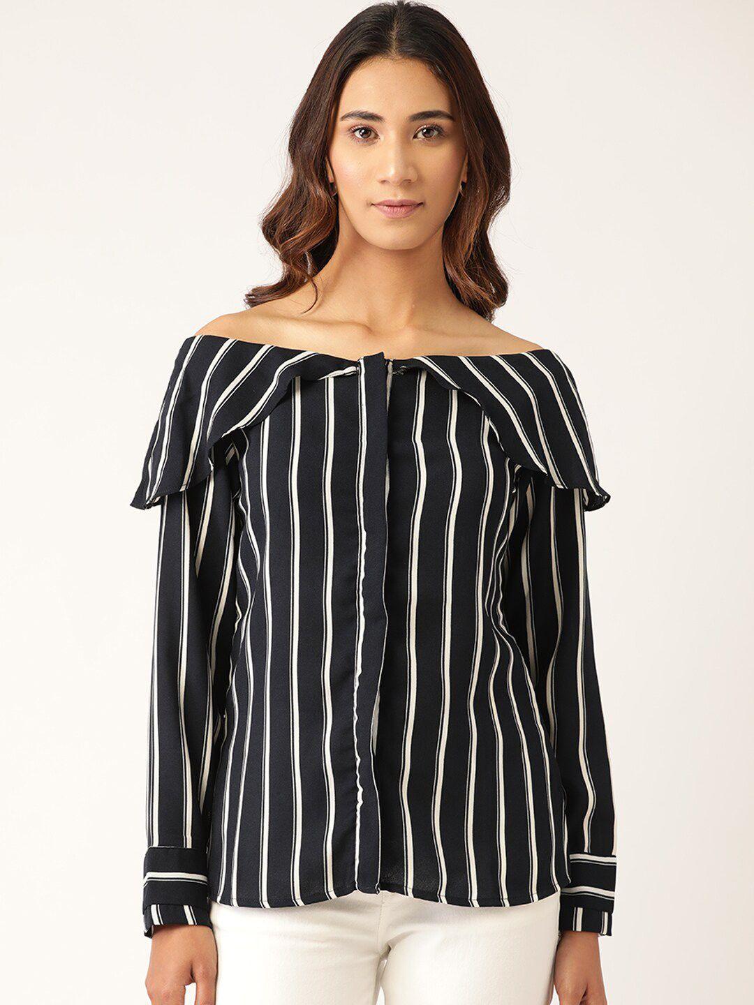 rivi blue striped off-shoulder crepe bardot top