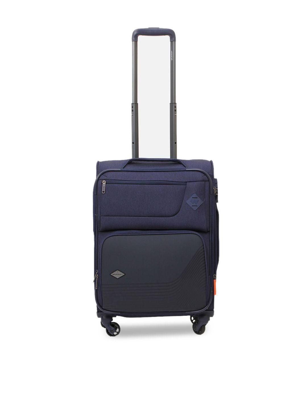 wildcraft navy blue solid soft-sided trolley bag