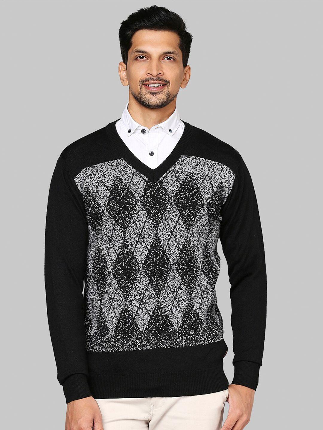 raymond men black & grey printed pullover