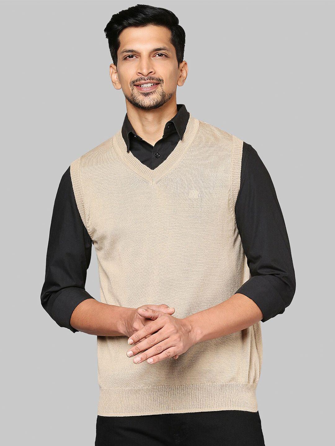 raymond men beige woolen sweater vest