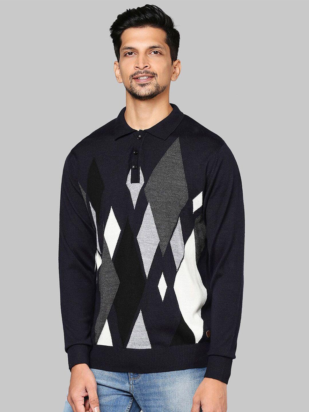 raymond men grey & white argyle printed pullover