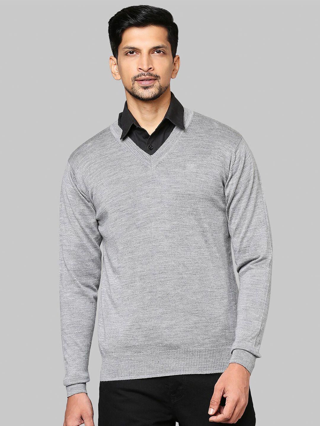 raymond men grey melange woolen pullover sweater