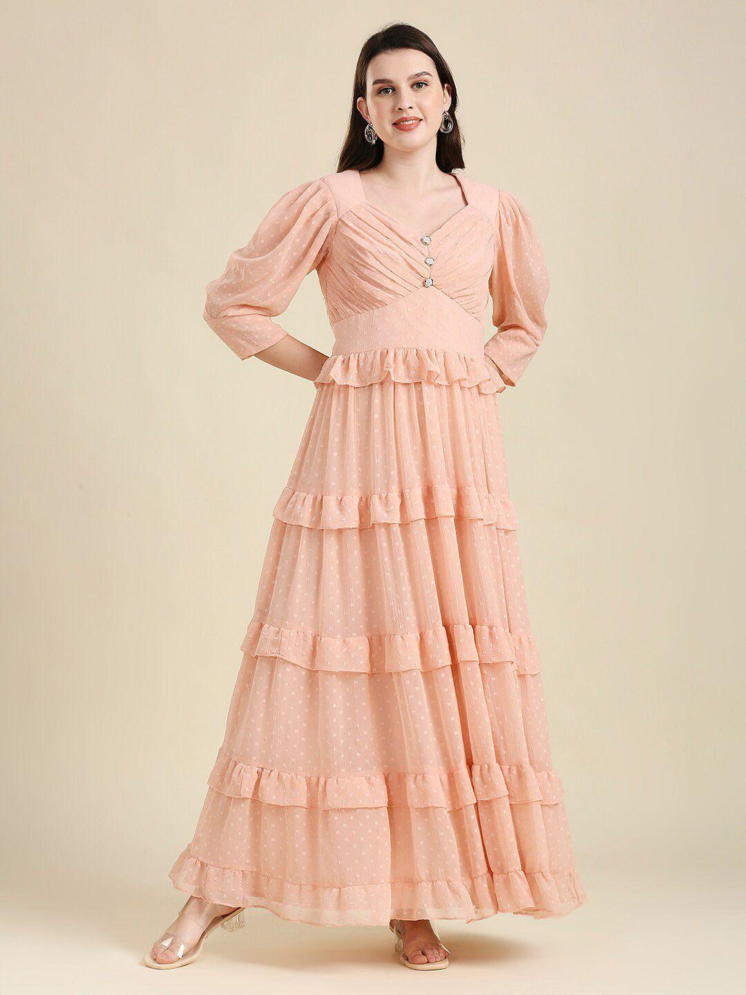 madhuram women's peach-coloured layered maxi dress