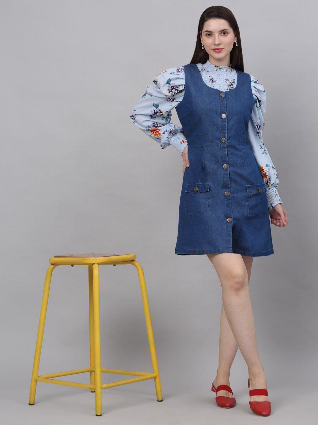 neudis women denim pinafore dress