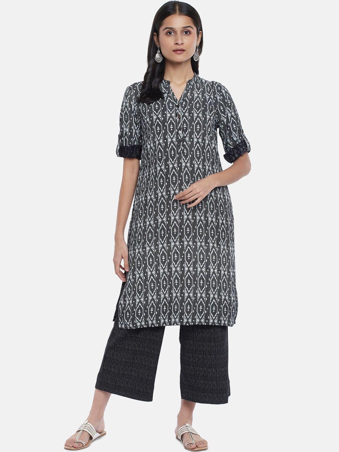 rangmanch by pantaloons women black printed kurta with trousers