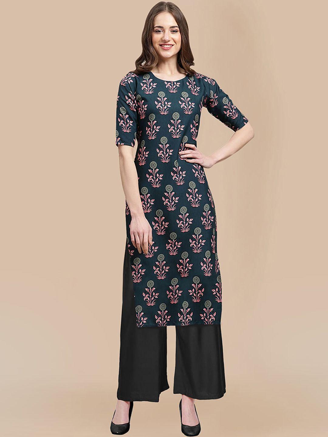 kalini women floral block printed crepe kurta with trouser