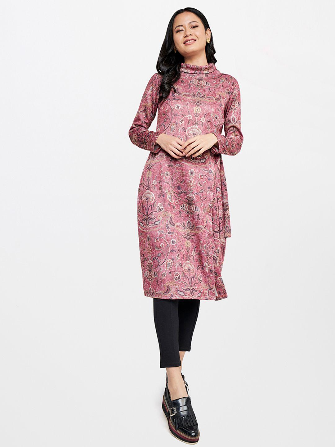 global desi women pink floral printed kurta