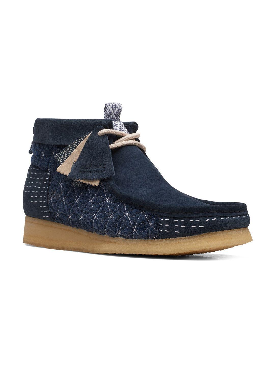 clarks men navy blue printed ankle length boots