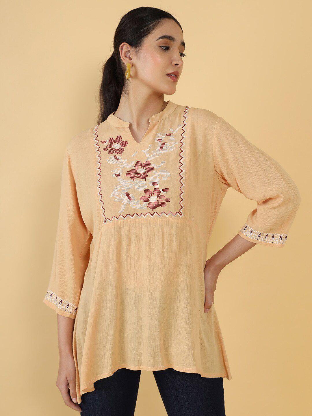 soch beige & maroon embroidered tunic