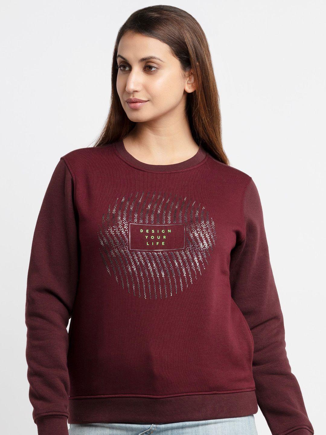 status quo women maroon printed sweatshirt