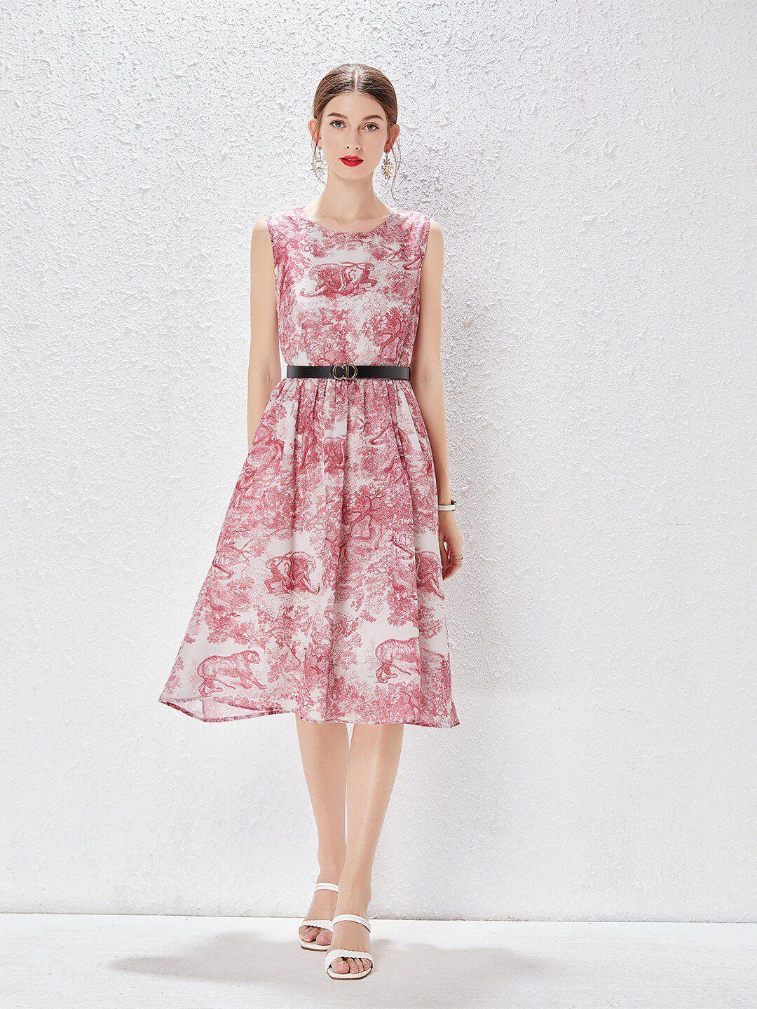 jc collection red floral midi dress