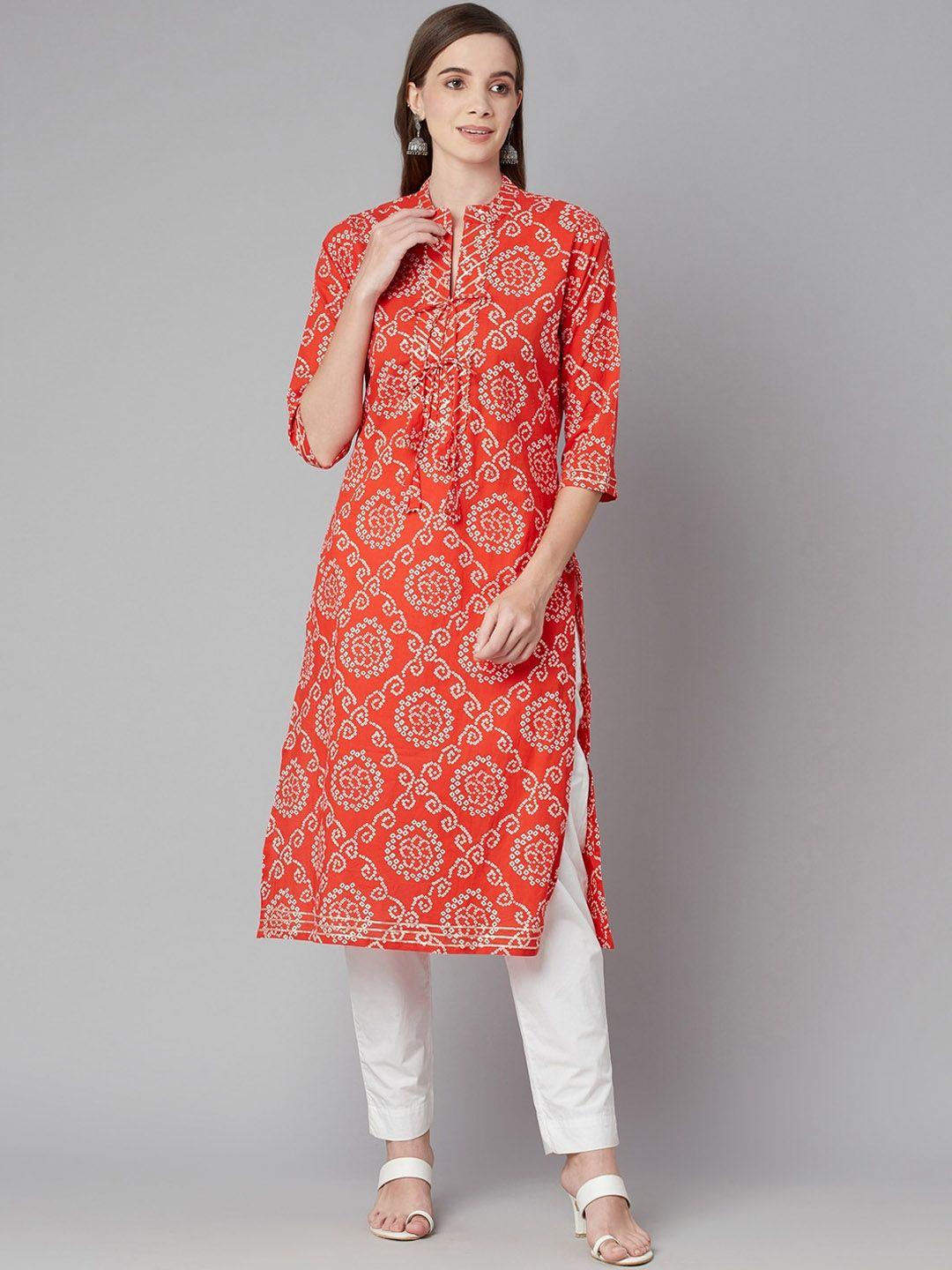 divena women red geometric printed floral kurta