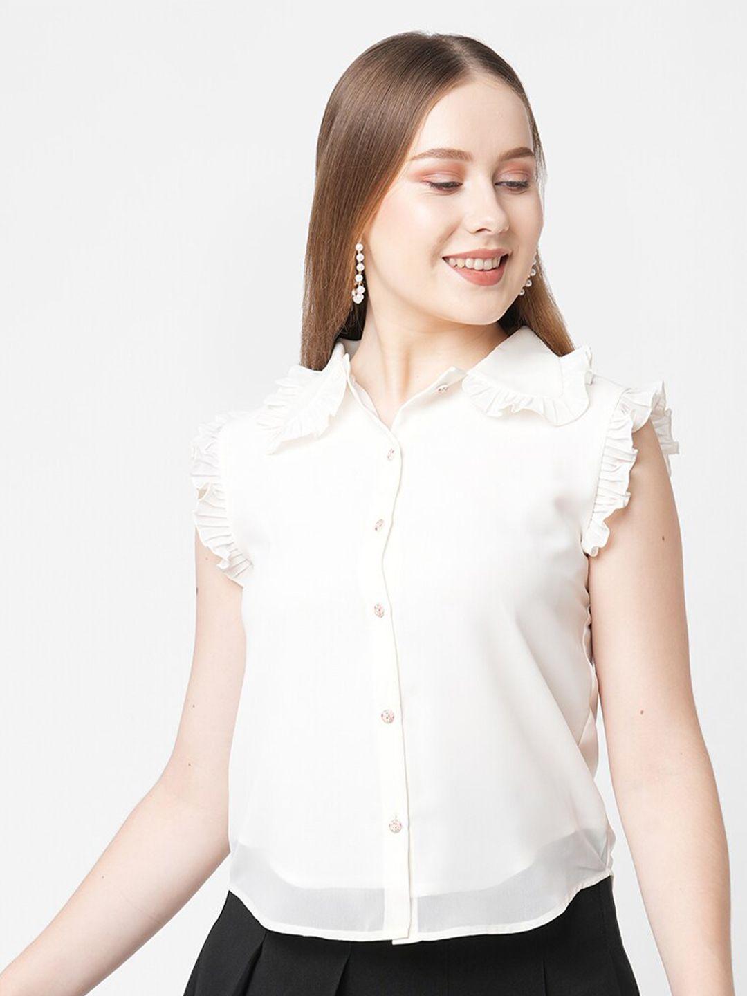 mish women off white ruffles georgette shirt style top