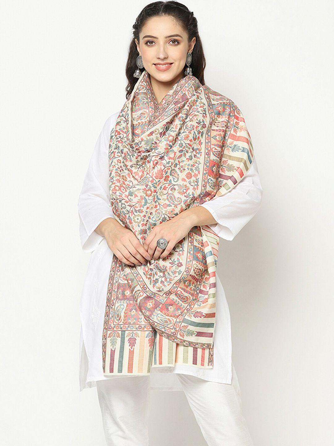 la vastraa women white woven design shawl