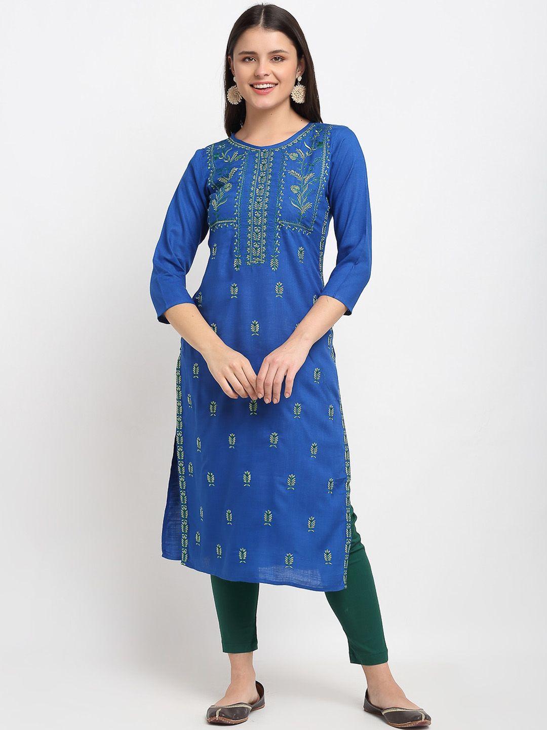 lovely lady women blue geometric embroidered thread work kurta