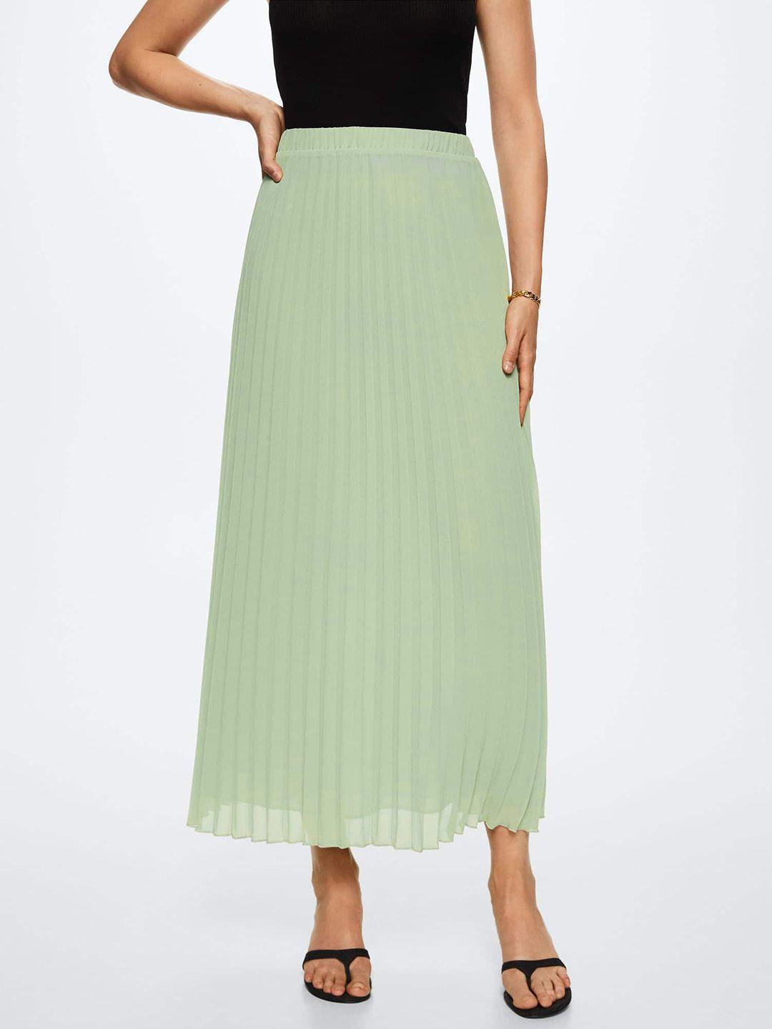 mango green pleated a-line maxi sustainable skirt