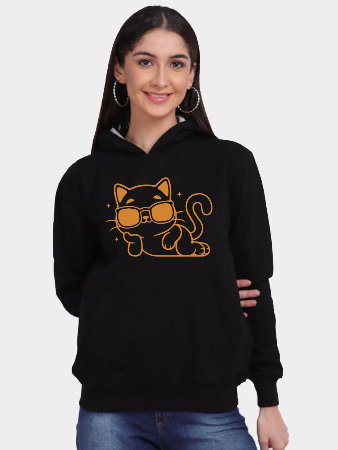 mad over print women black savage cat animal print hooded sweatshirt