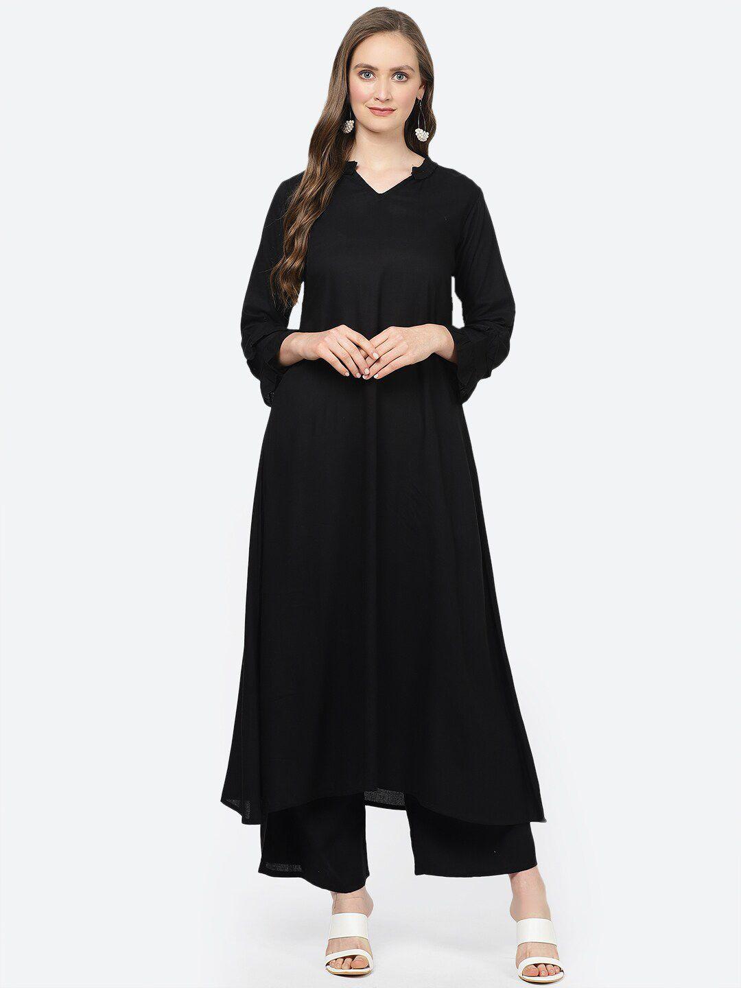 aayusika women black kurta with palazzos