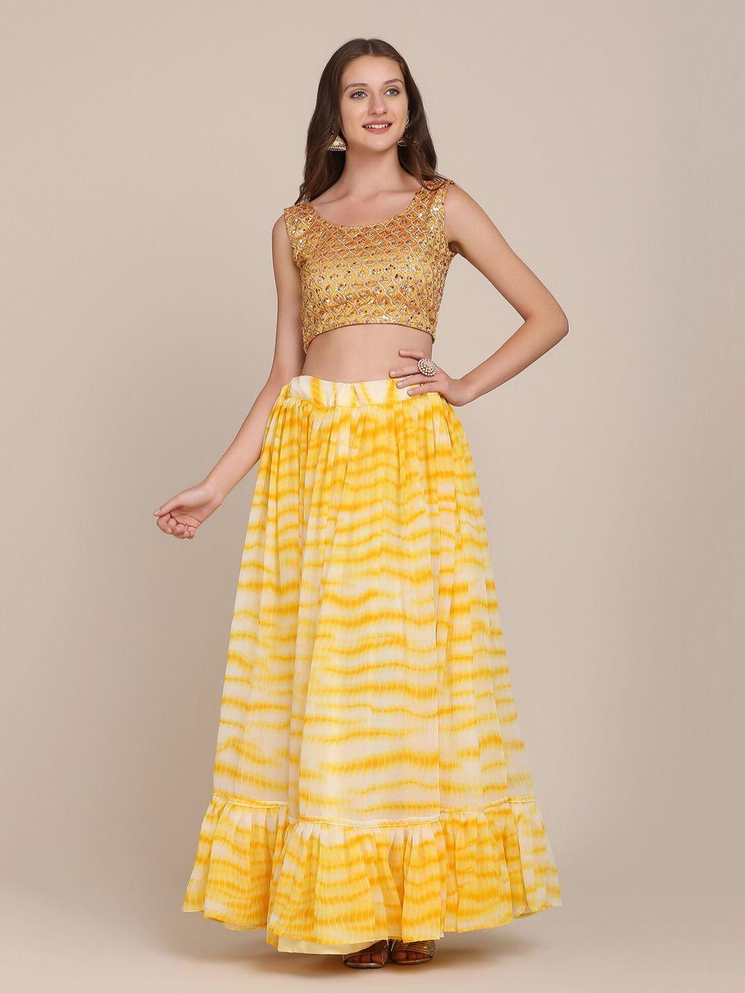 atsevam yellow & off white embroidered shibori semi-stitched lehenga choli