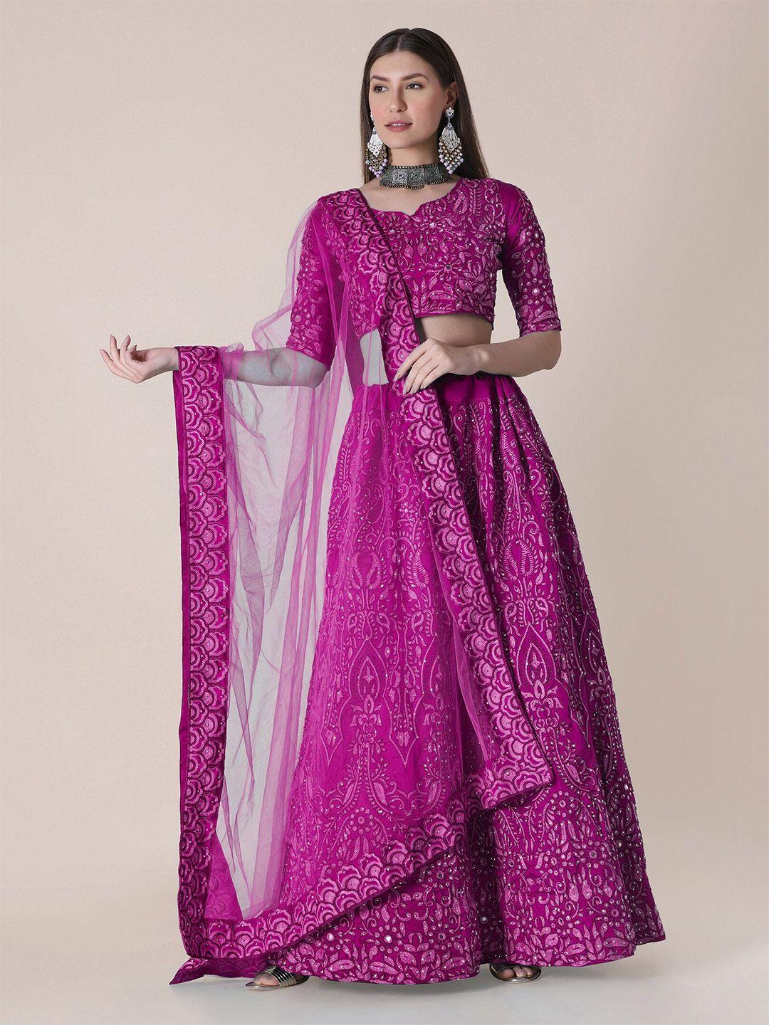 atsevam purple embroidered thread work semi-stitched lehenga choli