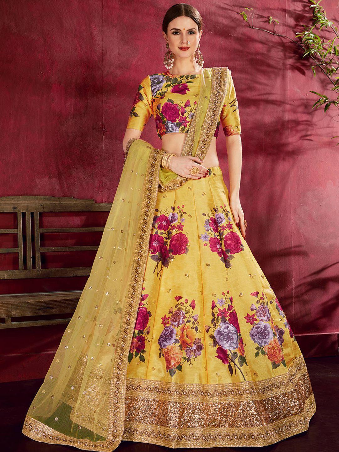 fabpixel printed semi-stitched lehenga & unstitched blouse with dupatta