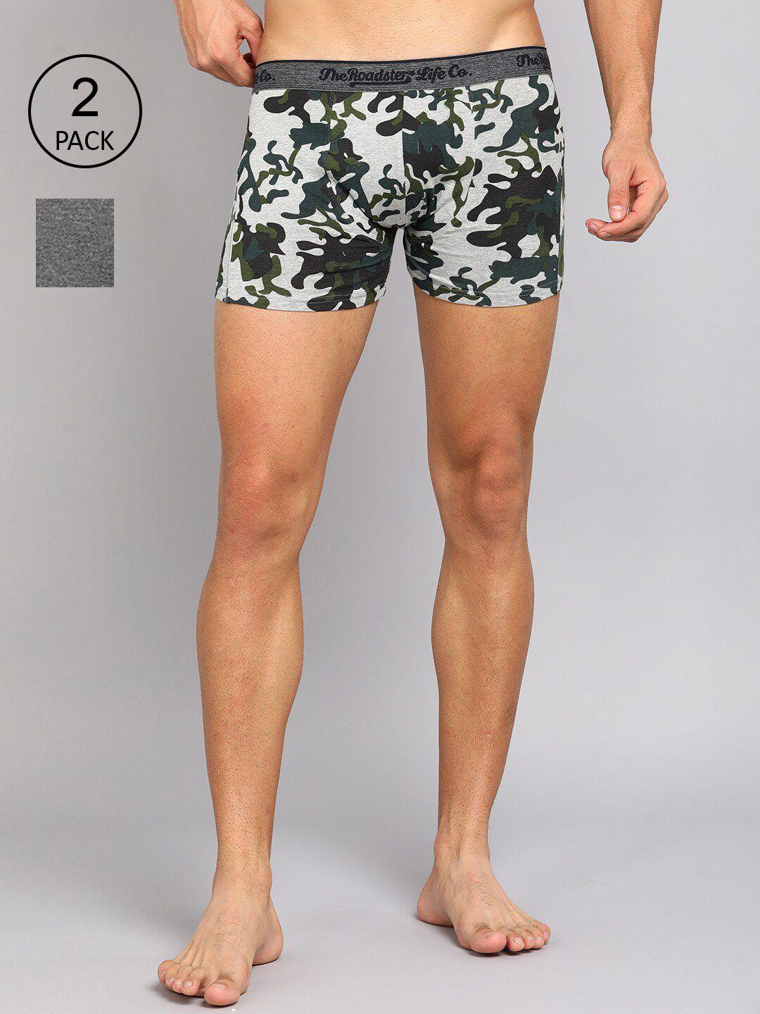 roadster men grey printed and solid combo trunk