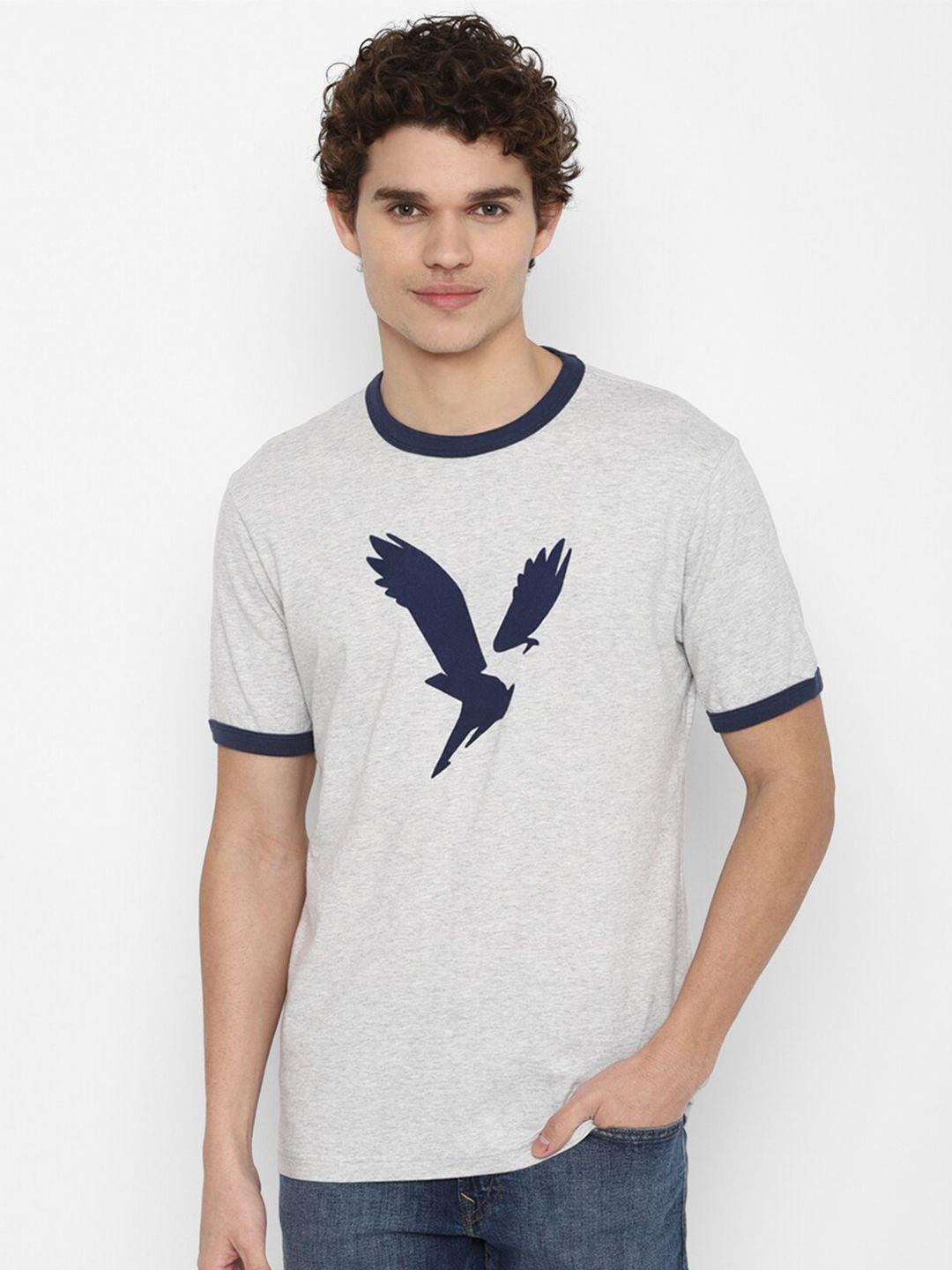 american eagle outfitters men grey & navy blue printed cotton t-shirt